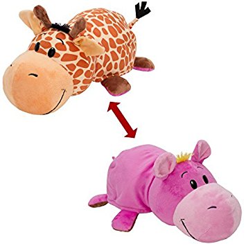 FlipaZoo The 16" Pillow with 2 Sides of Fun for Everyone - Each Huggable FlipaZoo character is Two Wonderful Collectibles in One (Giraffe / Hippo)