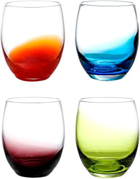 Colored Water Glasses Hand Made Glass Tumblers Set,14.5 OZ of 4 Colors Set