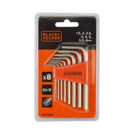 BLACK DECKER BDHT81593 Steel Hexkey Set (Orange, 8-Pieces)-1.5, 2, 2.5, 3, 4, 5, 5.5, 6 mm