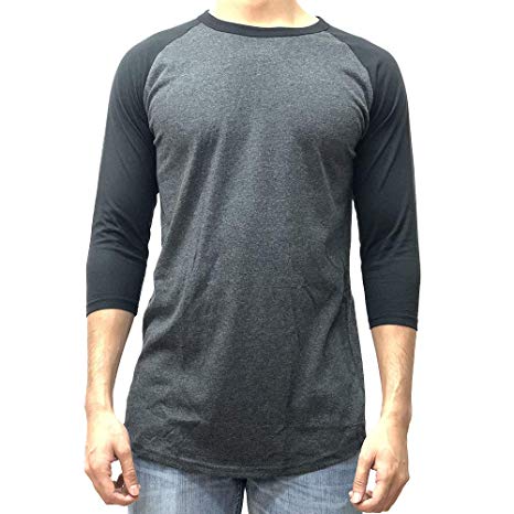 KANGORA Men’s Plain Raglan Baseball Tee T-Shirt Unisex 3/4 Sleeve Casual Athletic Performance Jersey Shirt (24  Colors)