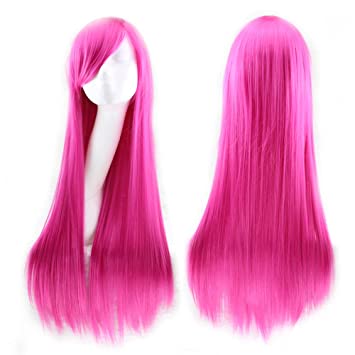 AKStore Wigs 32" 80cm Long Straight Anime Fashion Women's Cosplay Wig Party Wig With Free Wig Cap(Rose)