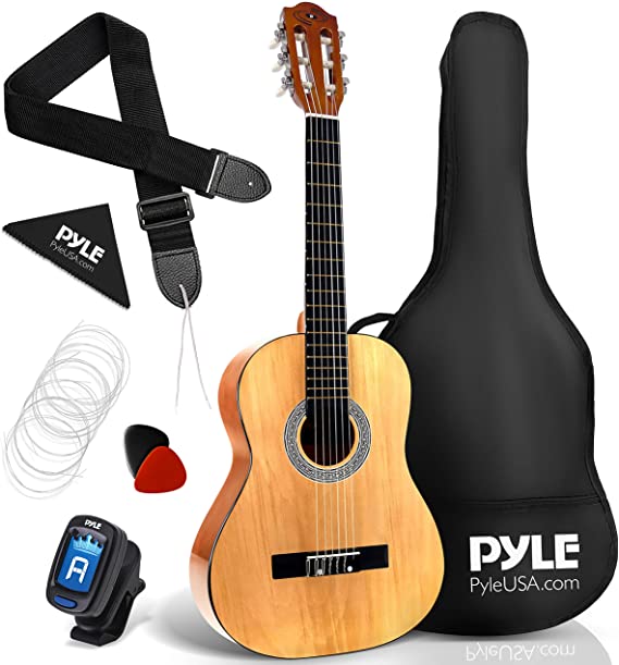 Pyle Classical Acoustic Guitar-1/4 Junior Size 6 Linden Wood Guitar w/Gig Bag, Tuner, Nylon Strings, Picks, Strap, for Beginners, Adults, Right, 30" 1/4 (PGACLS30.5)