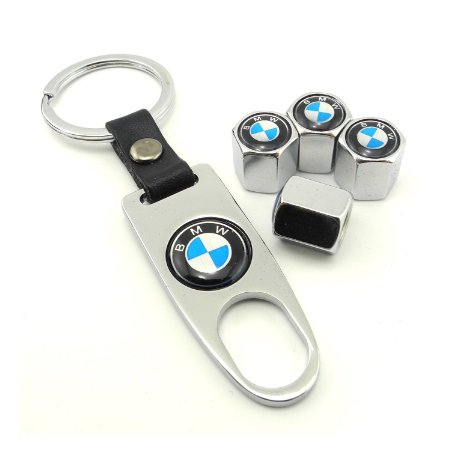 iDoood 4 Car Wheel Tire Valve Stem Air Caps Covers 1 Set Plus Bonus Keychain For BMW Silver