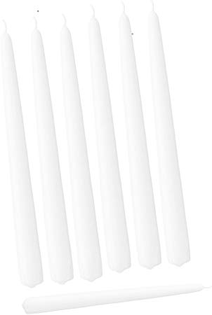 D'light Online Elegant Bulk Taper Candles 15" Inches Tall Premium Quality Candles, Hand-Dipped, Dripless, Smokeles and Unwrapped Bulk Pack for Events - Set of 12 (White)