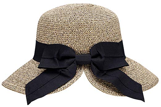 AbbyLexi Women's Pretty Vintage Foldable Straw Hat w/Large Accent Bowtie
