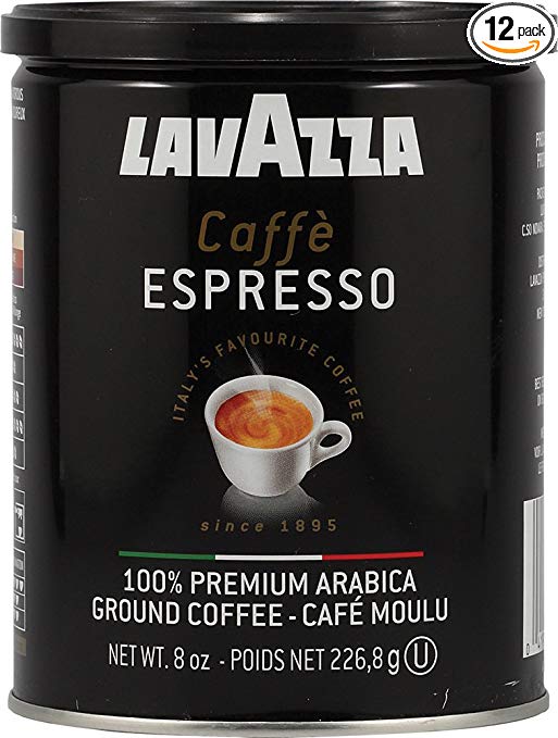 Lavazza Caffe Espresso Ground Coffee, Medium Roast 8 oz Cans Full Case of 12