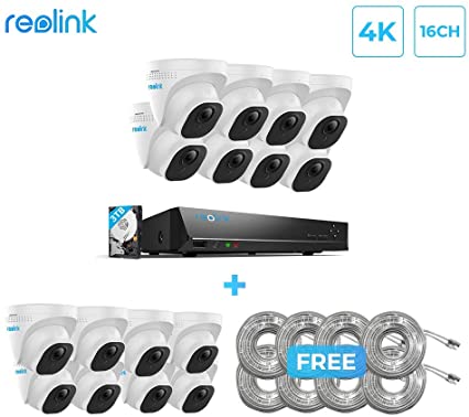 Reolink PoE Security Camera System Bundle, 16pcs 8MP IP Bullet Camera, a 16CH NVR Pre-Installed with 3TB HDD(Include 16 x 18M Cat5 Cable)