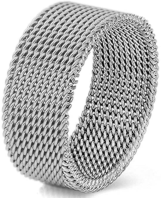 LWLH Jewelry Womens 925 Sterling Silver Plated Fashion Weave Braided Mesh Korean Style Ring Wedding Band