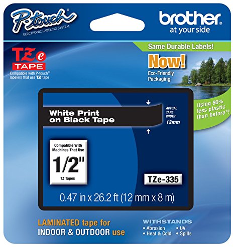 Brother P-touch ~1/2" (0.47") White on Black Standard Laminated Tape - 26.2 ft. (8m)