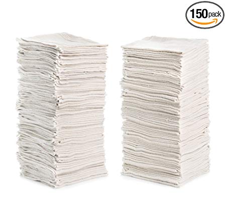 Shop Towels (Pack of 150) 12” X 14” Reusable Cotton Towels Washcloths Lint Free- Perfect for Home, Cleaning, Mechanic, Auto or Bathrooms. (White/Natural)