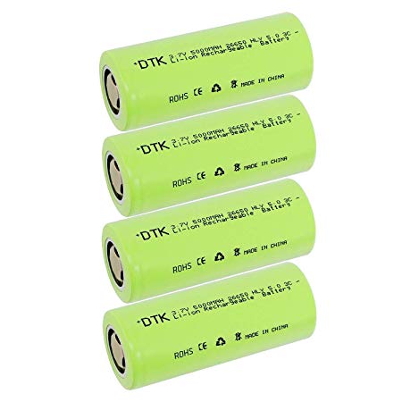 DTK 26650 Flat Top Battery 3.7V 5000mah 4 Pack Fast Rechargeable Battery