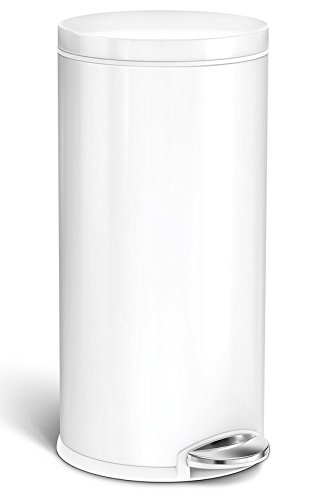 simplehuman CW2045 Round Step Can 35L/9 Gal, 35 Liter (9 Gallon), White Steel, 9 Piece