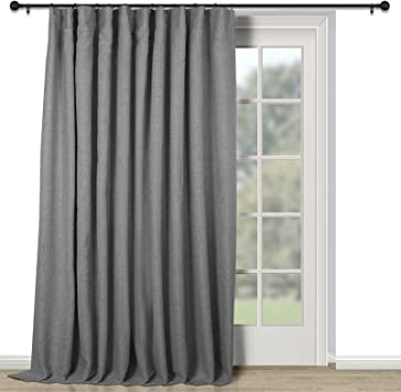 INOVADAY Thermal Sliding Door Curtains 100% Blackout Extra Wide Patio Door Curtains Linen Textured Farmhouse Sliding Glass Door Curtain Drapes (W100 x L96, 1 Panel, Dark Grey)