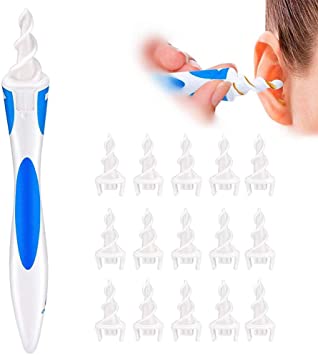 Ear Wax Remover Ear Cleaner, Q Grips Ear Wax Cleaners Soft and Safe Spiral Ear Wax Removal Tool with 16 Replacement Tips Suitable for Adults & Kids