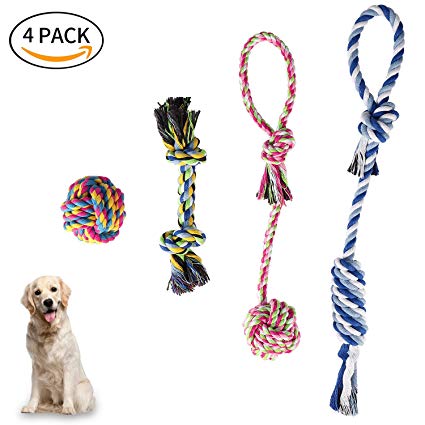 ONSON Dog Pets Rope Toys - Durable Dog Chew Toys - Dog Cotton Rope Toy Set for Small Medium Large Dogs - Training Tug-of-War Playing (Set of 4)