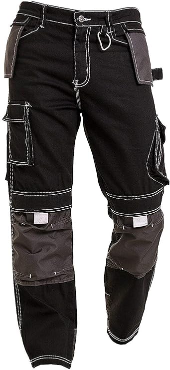 Newfacelook Mens Work Pants Reinforced Cordura Knee Pads Pockets Workwear Cargo Work Trousers Carpenter Construction Pants