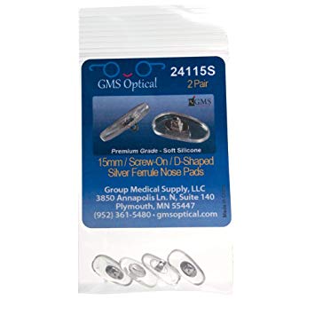 GMS Optical« Premium Grade PVC, 15MM D-Shaped Screw-on Nose Pads (silver or gold) (2 pair, Silver 15MM - D Shaped)