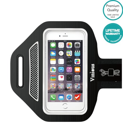 Vinious® Premium Water & Sweat Resistant Sport Exercise Armband for iPhone SE, 6, 6S, 5, 5S, 5C, iPod Touch, Samsung Galaxy S3, S4 with Headphone Ports (Grey)