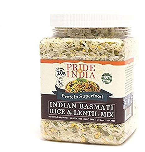 Pride Of India - Indian White Basmati Rice & Lentil Kitchari Mix - Protein Superfood, 1.5 Pound Jar