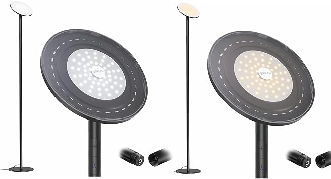 TROND Led Floor Lamp Torchiere Dimmable Floor Lamp Natural Daylight, Black   Floor Lamp Warm White, Black