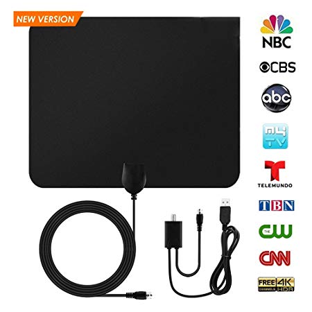 Paper Thin HD Indoor TV Antenna - Support 1080P/4K TV Channel Reception Up to 50 Mile Range, Digital Antenna with Signal Amplifier Booster Receiver, HDTV Ultra Thin Antennas with 10ft Coaxial Cable