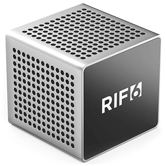 RIF6 Sound Cube Small Bluetooth Rechargeable Portable Speaker - 12 Hour Playtime, Full High Definition Sound for Smartphones Tablets & Laptops - Silver