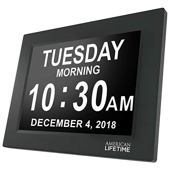 American Lifetime [Newest Version] Day Clock - Extra Large Impaired Vision Digital Clock with Battery Backup & 5 Alarm Options (Black Finish)