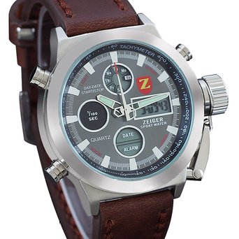 Zeiger Brown Leather Military Sports Mens Watch with Chronograph