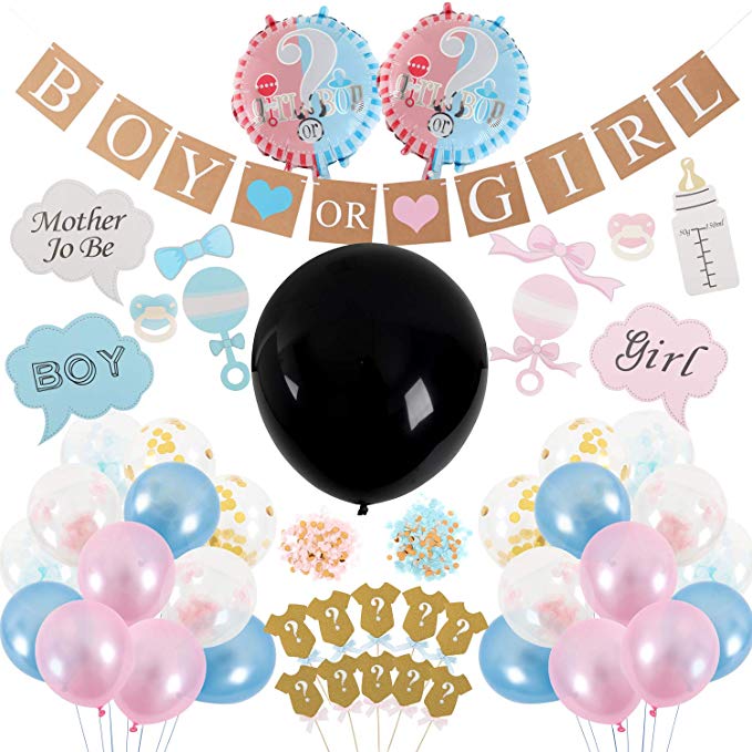 Gender Reveal Party Supplies - Gender Reveal Jumbo 36 Inch Opaque Balloon- Gender Reveal Decorations/Decor - Gender Reveal Party - Boy or Girl Banner - Confetti,Foil Balloon,Photo Prop,Cupcake Topper