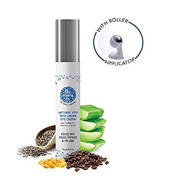 Natural Vita Rich Under Eye Cream with Roller from The Moms Co. to Reduce Dark Circles, Puffiness and Fine Lines with Chia Seed Oil, Coffee Oil, Vitamines E & B3 (15g/0.5 oz)