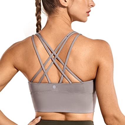 CRZ YOGA Strappy Sports Bras for Women Longline Wirefree Padded Medium Support Yoga Bra Top