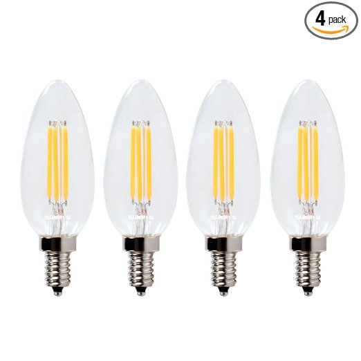 SUNMEG Dimmable B11 4W E12 Base Vintage LED Bulb, LED Filament Bulb, 2700K Warm White C35 Bullet Top, 40W Incandescent Replacement (4 Pack)