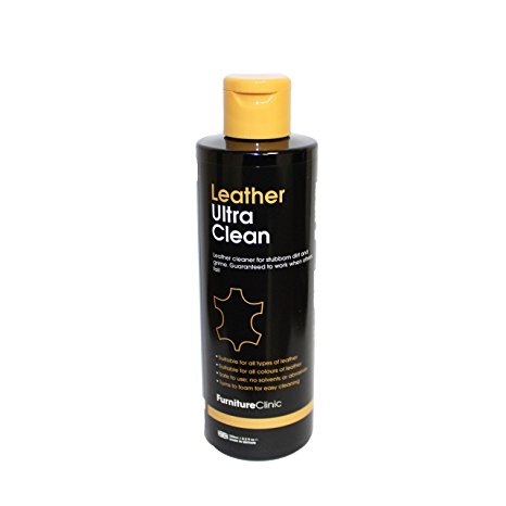 Furniture Clinic Leather Ultra Clean - Leather Cleaner For Car Interiors & Seats, Leather Furniture, Couches, Shoes, Boots, Bags | 8.5oz Suitable for all Leather Types/Colors (black, brown, & more)…