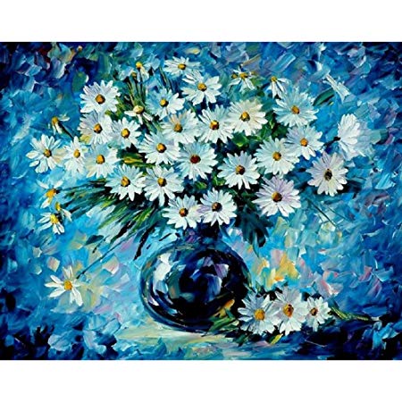 DIY Oil Painting Paint by Number Kit with Flowers Painting Life PBN Home Wall Art Decor 16x20 inch (Frameless, Daisy Blue)