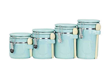 Home Basics 4PC Ceramic Canister Set W/Spoon (Turquoise)