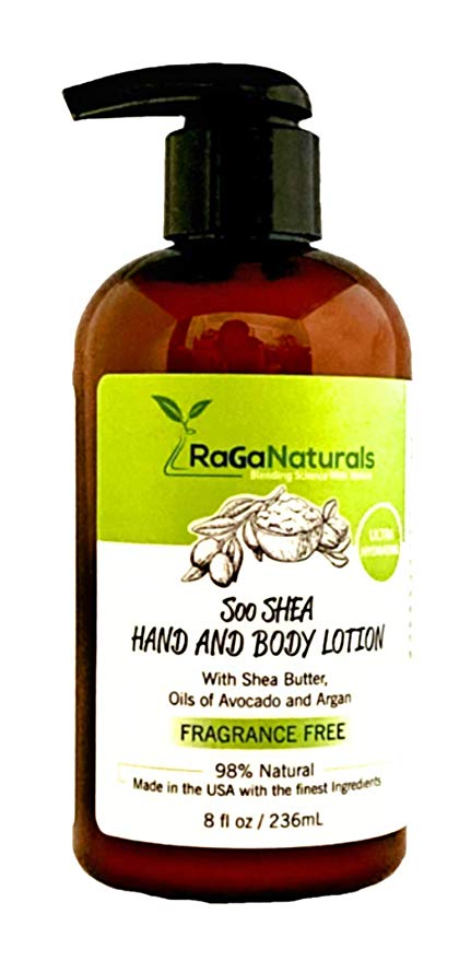 RaGaNaturals Soo Shea Fragrance Free Hand and Body Lotion 8fl oz | Made with Argan Oil, Shea Butter, Avocado Oil, Vitamin E and LOVE | Ultra Hydrating, Nourishing, Moisturizing, Cruelty Free