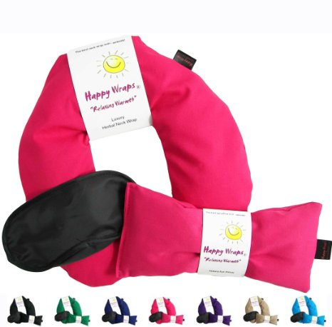 Happy Wraps Herbal Neck Wrap w/Free Lavender Eye Pillow & Free Sleep Mask - Microwave or Freeze - Pink Cotton