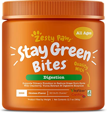 Zesty Paws Stay Green Bites for Dogs - Grass Burn Soft Chews for Lawn Spots Caused by Dog Urine - Cran-Max Cranberry for Urinary Tract & Bladder - with Apple Cider Vinegar   Digestive Enzymes - 90ct