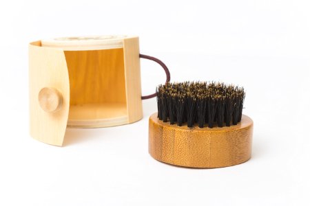 Boar Bristle Beard Brush with Oak Wood Handle and Bamboo Travel Case