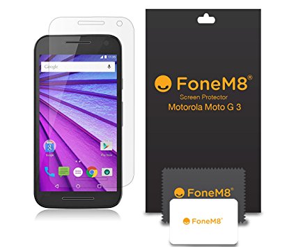 FoneM8® - New 2015 Motorola Moto G (3rd Gen) Screen Protector (PACK OF 5) Includes Microfibre Cleaning Cloth And Application Card