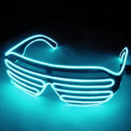 Dealgadgets EL Glasses El Wire Fashion Neon LED Light Up Shutter Shaped Glow Sun Glasses Rave Costume Party DJ Bright SunGlasses (Ice Blue)