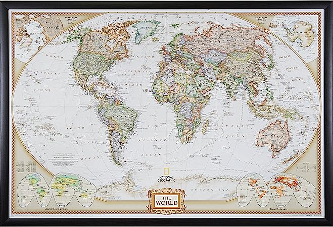 Craig Frames Wayfarer, Executive World Push Pin Travel Map, Brazilian Walnut frame and Pins, 24 by 36-Inch