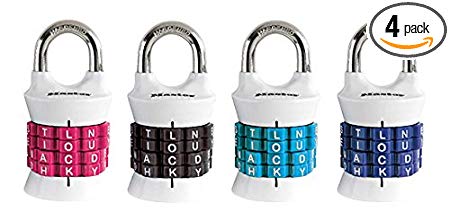 Master Lock 1535DWD Vertical Resettable Word Combination Padlock, 4-Pack, Color May Vary,