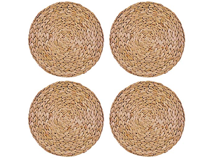 Creative Tops 12-inch Round Natural Water Hyacinth Weave Placemats Tablemats, Set of 4