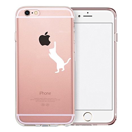 iPhone 6S Case, SwiftBox Clear Case with Design for iPhone 6/6S with Tempered Glass Screen Protector (White Cat)