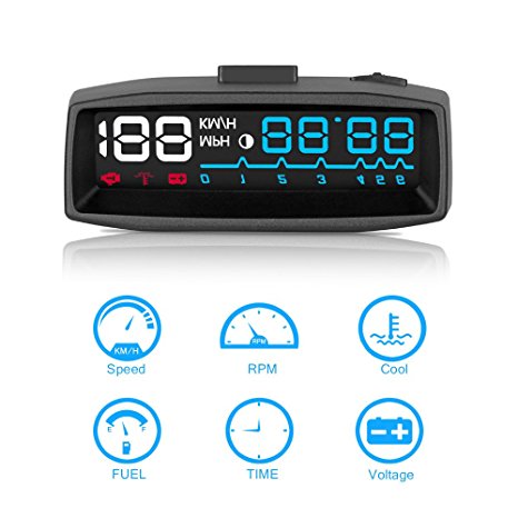 AOZBZ Car Head Up Display, OBDII Interface Multi-function Car HUD Windshield Projector System ( 2 Colours Display )