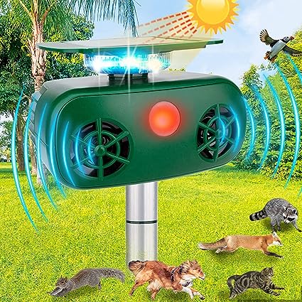 Solar Powerwd Animal Repeller, Ultrasonic Animal Repeller, Cat Repellent Outdoor, Solar Powered Ultrasonic Bird Repeller, Waterproof Dog Deterrent Squirrel Raccoon, Deer More Repellent for Yard Garden