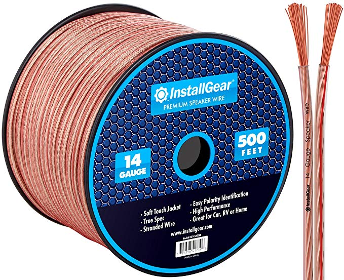 InstallGear 14 Gauge AWG 500ft Speaker Wire Cable - Clear