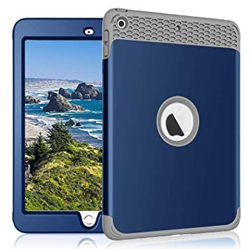 New iPad Cover 2018/2017 9.7 Case, Shockproof Slim Thin Hybrid PC and Soft Silicone Impact Defender Protective Case for iPad 9.7 iPad 5th/6th Generation (A1893/A1954/A1822/A1823) -Navy Blue/Gray