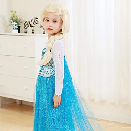 Wellkage Frozen Elsa Princess the Snow Queen Braided Blonde Hair Costume Wig
